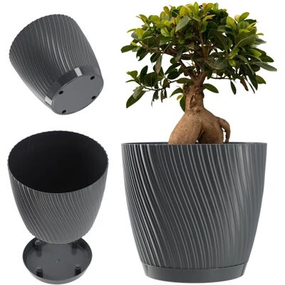 KADAX Grey Plastic Flower Pot with Stand - 27cm - Flower Pot KADAX Grey Plastic Flower Pot with Stand - 27cm - Flower Pot
