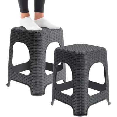 Taburete de Ratán Kadax - Juego de 2 - Antracita Multifuncional Taburete de Ratán Kadax - Juego de 2 - Antracita Multifuncional