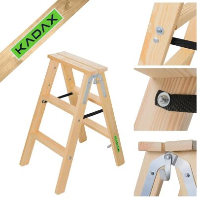 Kadax Wooden Folding Ladder - 2x3 Steps - Safe & Lightweight Kadax Wooden Folding Ladder - 2x3 Steps - Safe & Lightweight