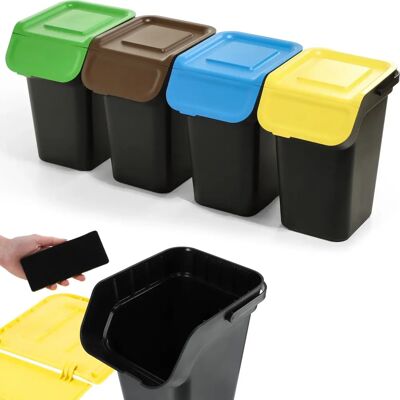 Kadax - Waste sorting kit with airtight lid - 4 x 25L black Kadax - Waste sorting kit with airtight lid - 4 x 25L black