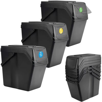 Kadax Juego de 3 Contenedores de Residuos 25L con Pegatinas Kadax Juego de 3 Contenedores de Residuos 25L con Pegatinas