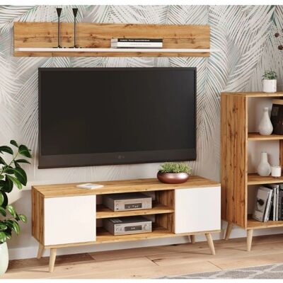 Viking Choice Szafka RTV - drewniane nogi - brązowo-biała - 155x40x50 cm - Szafka RTV Viking Choice Szafka RTV - drewniane nogi - brązowo-biała - 155x40x50 cm - Szafka RTV
