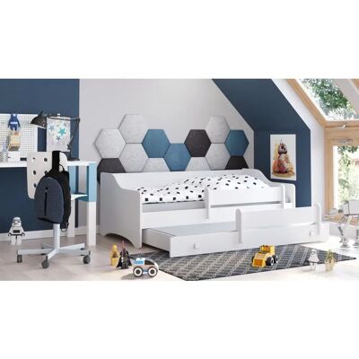 Lit enfant blanc Kobi avec barrières de sécurité - 160x80 - Publicité Lit enfant blanc Kobi avec barrières de sécurité - 160x80 - Publicité