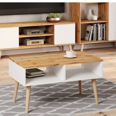 Table basse scandinave Viking Choice - Blanc Marron - 90x50x55 cm - Publicité Table basse scandinave Viking Choice - Blanc Marron - 90x50x55 cm - Publicité