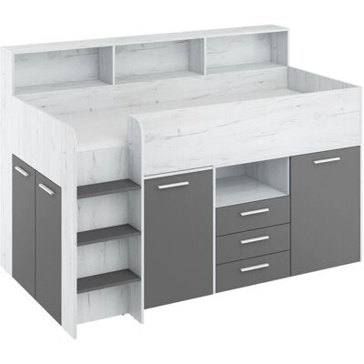 BIM FURNITURE - Etagenbett mit Schreibtisch - Weiß, Graphitgrau - Kinderzimmermöbel BIM FURNITURE - Etagenbett mit Schreibtisch - Weiß, Graphitgrau - Kinderzimmermöbel