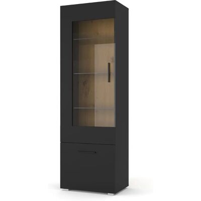 AKL FURNITURE PRIVATE Anette - Schwarz Matt & Eiche - Vitrine - 60x44x190 cm AKL FURNITURE PRIVATE Anette - Schwarz Matt & Eiche - Vitrine - 60x44x190 cm