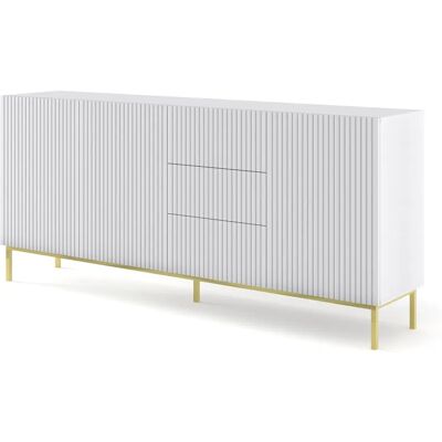 Furnlux Ravenna Kommode - 3 Türen, 3 Schubladen - Weiß & Gold - 200x42x89 cm Furnlux Ravenna Kommode - 3 Türen, 3 Schubladen - Weiß & Gold - 200x42x89 cm