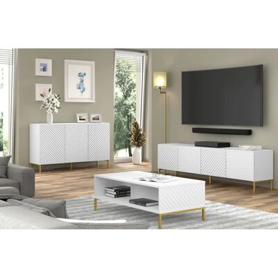 Mueble de TV AKL FURNITURE PRIVATE Surf Blanco y Dorado - 200x42x56 cm Mueble de TV AKL FURNITURE PRIVATE Surf Blanco y Dorado - 200x42x56 cm