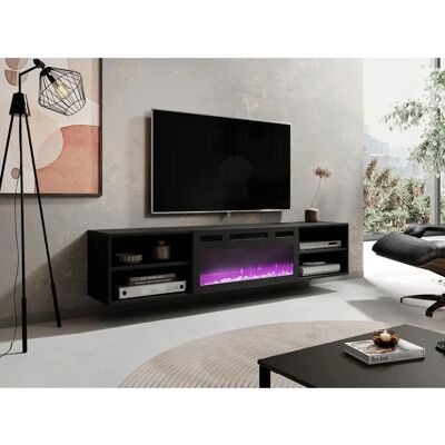 BIM FURNITURE Mueble de TV Moderno con Chimenea Eléctrica - 180cm Negro BIM FURNITURE Mueble de TV Moderno con Chimenea Eléctrica - 180cm Negro