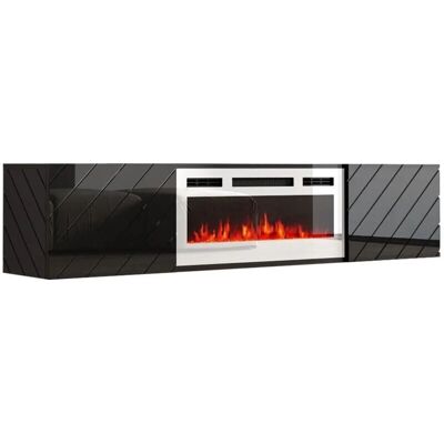 Mueble de TV Roxy 183 cm en Bim Furniture - Negro brillante y chimenea eléctrica Mueble de TV Roxy 183 cm en Bim Furniture - Negro brillante y chimenea eléctrica