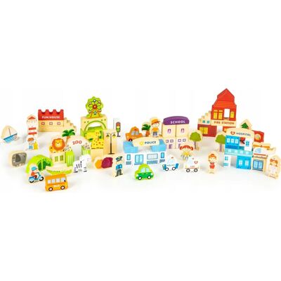 ECOTOYS Drewniane klocki miastowe z zoo - 120 sztuk ECOTOYS Drewniane klocki miastowe z zoo - 120 sztuk