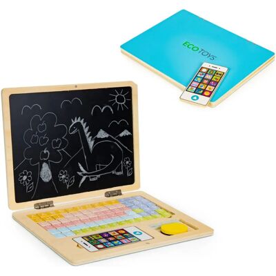 EcoToys Edukacyjna Tablica Magnetyczna - 30x22cm - 78 Liter i Cyfry - Drewno - Niebieski EcoToys Edukacyjna Tablica Magnetyczna - 30x22cm - 78 Liter i Cyfry - Drewno - Niebieski