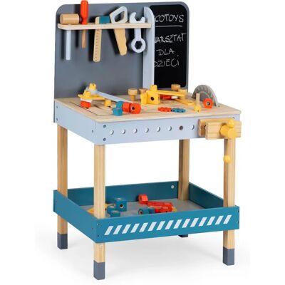 ECOTOYS Drewniany warsztat dla dzieci - z narzędziami - 50x29,5x49 cm - szary/drewno/czarny - Warsztat zabawek ECOTOYS Drewniany warsztat dla dzieci - z narzędziami - 50x29,5x49 cm - szary/drewno/czarny - Warsztat zabawek