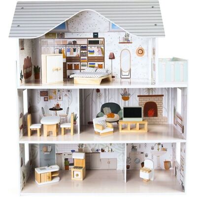 Viking Choice Puppenhaus Emma - Holz - 3 Etagen - Grau - Puppenhaus Viking Choice Puppenhaus Emma - Holz - 3 Etagen - Grau - Puppenhaus