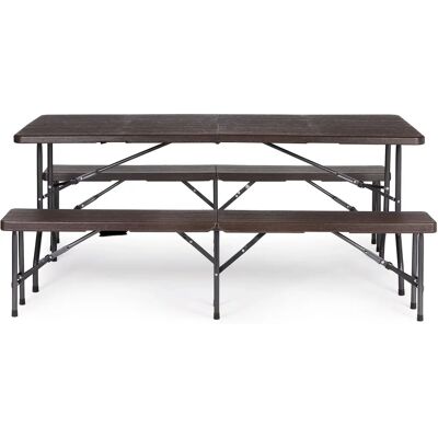 Stół campingowy Viking Choice z ławkami - 8 osób - 179x74x74cm - wygląd drewna brązowy Stół campingowy Viking Choice z ławkami - 8 osób - 179x74x74cm - wygląd drewna brązowy