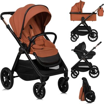 Poussette 3-en-1 Lionelo Layla - Système de Voyage pour Bébé - Marron Rouillé Poussette 3-en-1 Lionelo Layla - Système de Voyage pour Bébé - Marron Rouillé
