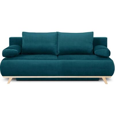 Homifab - Laria - Bleu canard velours - 3 places - Sofa bed - Publicité Homifab - Laria - Bleu canard velours - 3 places - Sofa bed - Publicité