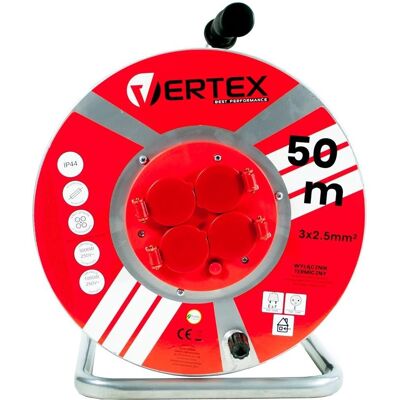 Vertex PB50METAL - Verlängerungskabel - 50m - 4 Steckdosen - Schwarz Vertex PB50METAL - Verlängerungskabel - 50m - 4 Steckdosen - Schwarz