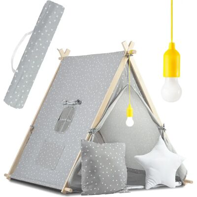 Tenda da Gioco per Bambini Grigia Nukido - con Lampada & Cuscini - 116x107x110cm Tenda da Gioco per Bambini Grigia Nukido - con Lampada & Cuscini - 116x107x110cm