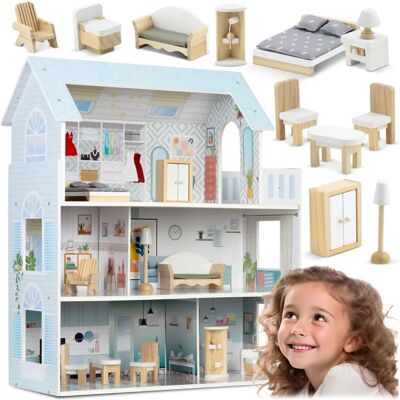 Ricokids Puiset nukketalo 3-kerroksinen Ricokids Puiset nukketalo 3-kerroksinen