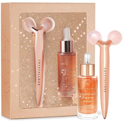 Crystallove Rose Quartz 3D Lift & Sculpt Set - Ansiktsrulle og Serum mot Rynker Crystallove Rose Quartz 3D Lift & Sculpt Set - Ansiktsrulle og Serum mot Rynker