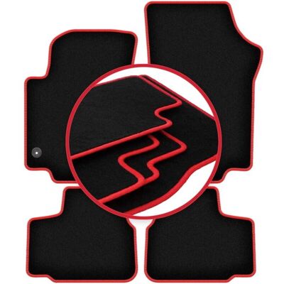 CARLUX - Seat Mii - Negro - RedStitch - Alfombrillas de coche CARLUX - Seat Mii - Negro - RedStitch - Alfombrillas de coche