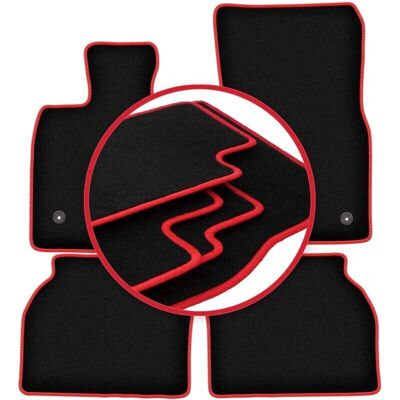 CARLUX - BMW 5 GT F07 - Negro - Costuras rojas - Alfombrillas CARLUX - BMW 5 GT F07 - Negro - Costuras rojas - Alfombrillas