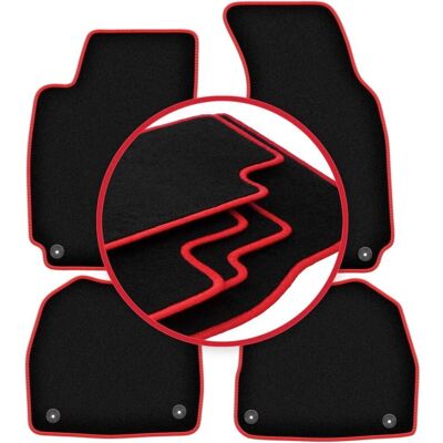 CARLUX - Skoda Superb I (2001-2008) - Negro con costuras rojas - Polipropileno - Alfombrillas CARLUX - Skoda Superb I (2001-2008) - Negro con costuras rojas - Polipropileno - Alfombrillas
