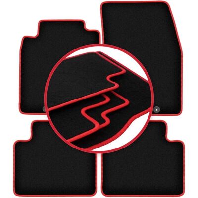 Carlux - Nissan X-Trail T32 - Negro - Costuras rojas - Car Mats Carlux - Nissan X-Trail T32 - Negro - Costuras rojas - Car Mats