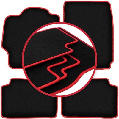 Carlux - Mazda 323 - Negro con costuras rojas - Alfombrillas Carlux - Mazda 323 - Negro con costuras rojas - Alfombrillas