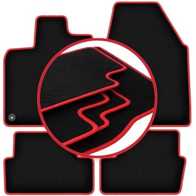 WLG - Nissan Qashqai I J10 - Negro - Costuras rojas - Alfombrillas WLG - Nissan Qashqai I J10 - Negro - Costuras rojas - Alfombrillas