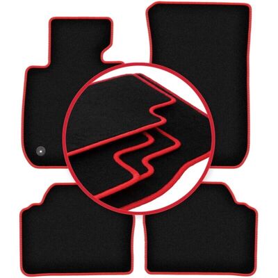 WLG-CARLUX-RED - BMW 3 E90 - Negro - Costuras rojas - Alfombrillas WLG-CARLUX-RED - BMW 3 E90 - Negro - Costuras rojas - Alfombrillas
