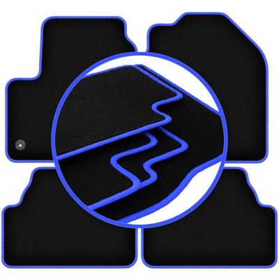 CARLUX-BLUE - Hyundai Kona EV - Negro - Costura azul - Alfombrillas CARLUX-BLUE - Hyundai Kona EV - Negro - Costura azul - Alfombrillas
