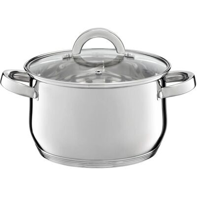 Oală Berry din oțel inoxidabil cu capac din sticlă - 16cm Oală Berry din oțel inoxidabil cu capac din sticlă - 16cm