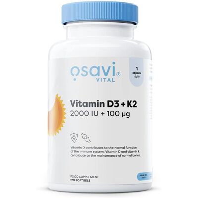 Osavi Vitamin D3 + K2 - 2000IU + 100mcg Softgels Osavi Vitamin D3 + K2 - 2000IU + 100mcg Softgels