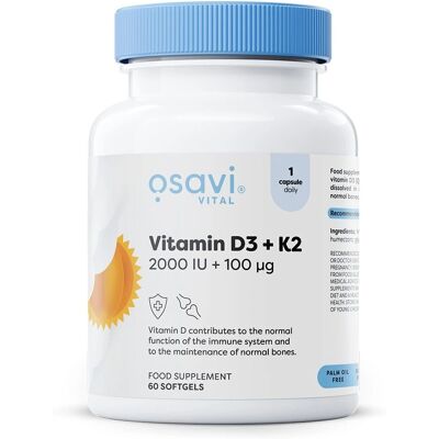 Osavi Vitamin D3 + K2 2000IU + 100mcg - Knochen & Immunsystem Osavi Vitamin D3 + K2 2000IU + 100mcg - Knochen & Immunsystem