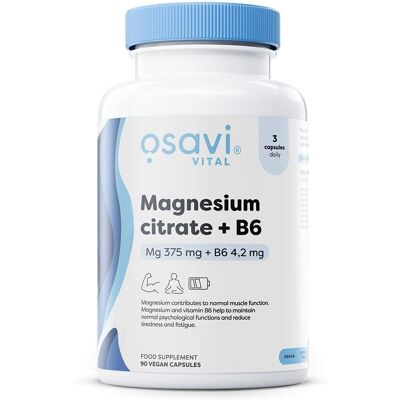 Osavi Magnesiumcitraat + B6, 375mg + 42mg - 90 vcaps - Nahrungsergänzungsmittel Osavi Magnesiumcitraat + B6, 375mg + 42mg - 90 vcaps - Nahrungsergänzungsmittel
