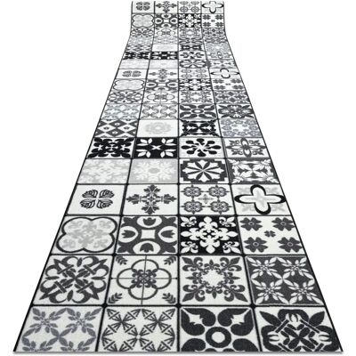 RugsX - Lisbon Tiles Grey / Black Anti-slip Runner - Rug RugsX - Lisbon Tiles Grey / Black Anti-slip Runner - Rug
