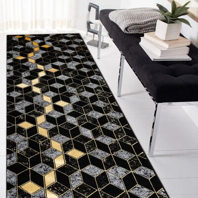 Alfombra GLOSS de Dywany Łuszczów - Negro / Oro - Diseño geométrico moderno Alfombra GLOSS de Dywany Łuszczów - Negro / Oro - Diseño geométrico moderno