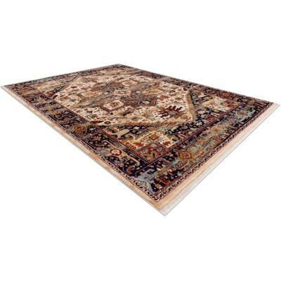 KESHAN Wool Carpet Beige / Claret - Vintage Wool Rug - Carpet KESHAN Wool Carpet Beige / Claret - Vintage Wool Rug - Carpet