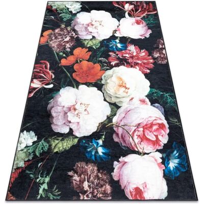 Tapis lavable André 1629 fleurs vintage antidérapant - noir / rose - Tapis - Publicité Tapis lavable André 1629 fleurs vintage antidérapant - noir / rose - Tapis - Publicité