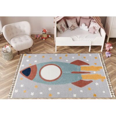Rugsx - Alfombra Yoyo GD55 Gris/Azul - Estrellas, Cohete, Sensorial, Infantil, Multicolor 200x290cm Rugsx - Alfombra Yoyo GD55 Gris/Azul - Estrellas, Cohete, Sensorial, Infantil, Multicolor 200x290cm