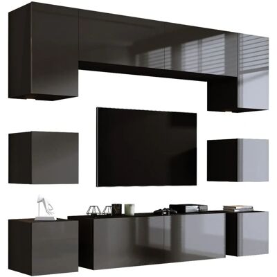 3XE LIVING - Szafka TV na ścianę - Szare błyszczące frontowe - Czarny matowy korpus - Szafka ścienna 3XE LIVING - Szafka TV na ścianę - Szare błyszczące frontowe - Czarny matowy korpus - Szafka ścienna
