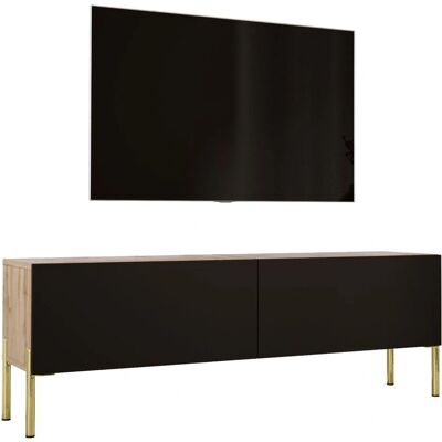 3XE LIVING Wotan Szafka RTV - Czarna Matowa/Złota - 140cm 3XE LIVING Wotan Szafka RTV - Czarna Matowa/Złota - 140cm