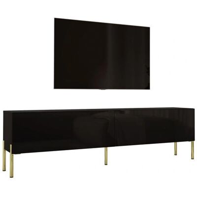 3XE LIVING Mebel RTV - Mat Czarny / Błyszczący z Złotymi Nóżkami - 170 cm 3XE LIVING Mebel RTV - Mat Czarny / Błyszczący z Złotymi Nóżkami - 170 cm