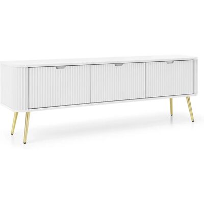 3XE LIVING - Mueble TV - Blanc - Pieds dorés - TV unité - Publicité 3XE LIVING - Mueble TV - Blanc - Pieds dorés - TV unité - Publicité