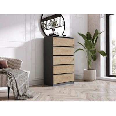 3XE LIVING Antraciet Lancelot 5 Ladenkast - Ladekast 3XE LIVING Antraciet Lancelot 5 Ladenkast - Ladekast