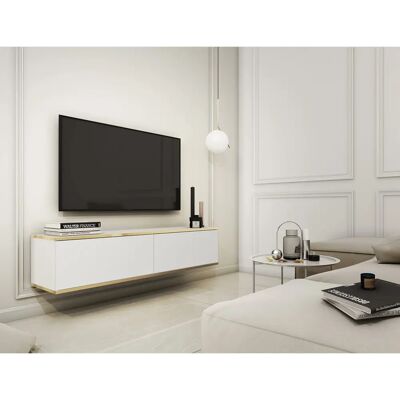 3XE LIVING Nowoczesny wiszący na ścianie mebel TV - Push-to-Open - Biały 3XE LIVING Nowoczesny wiszący na ścianie mebel TV - Push-to-Open - Biały