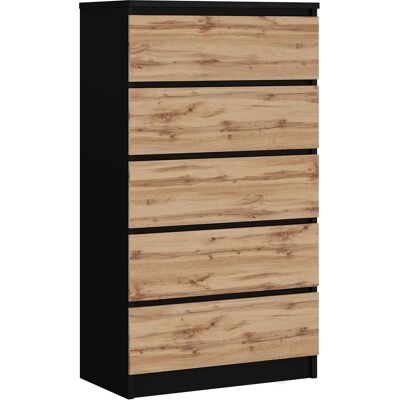 3XE LIVING Czarny / Wotan dąb 5-szufladowa komoda - Meble do sypialni 3XE LIVING Czarny / Wotan dąb 5-szufladowa komoda - Meble do sypialni