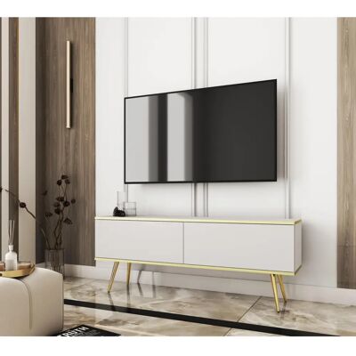 Białe meble pod telewizor z czarnymi nogami - 3XE LIVING Białe meble pod telewizor z czarnymi nogami - 3XE LIVING
